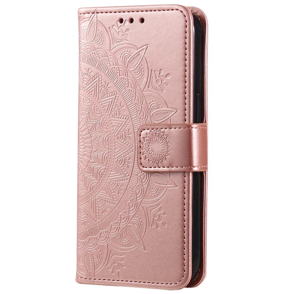 Étui en cuir Mandala Samsung Galaxy S23, rose doré