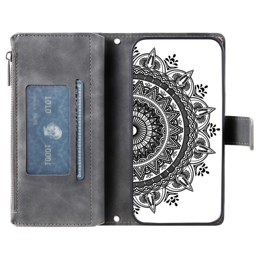 Étui portefeuille Mandala Samsung Galaxy S23, gris