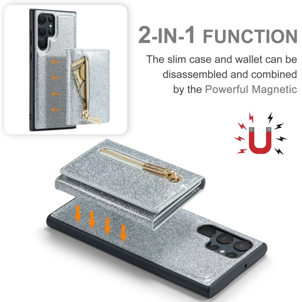 Coque Magnetic Card Slot Samsung Galaxy S23 Ultra, Briller argent