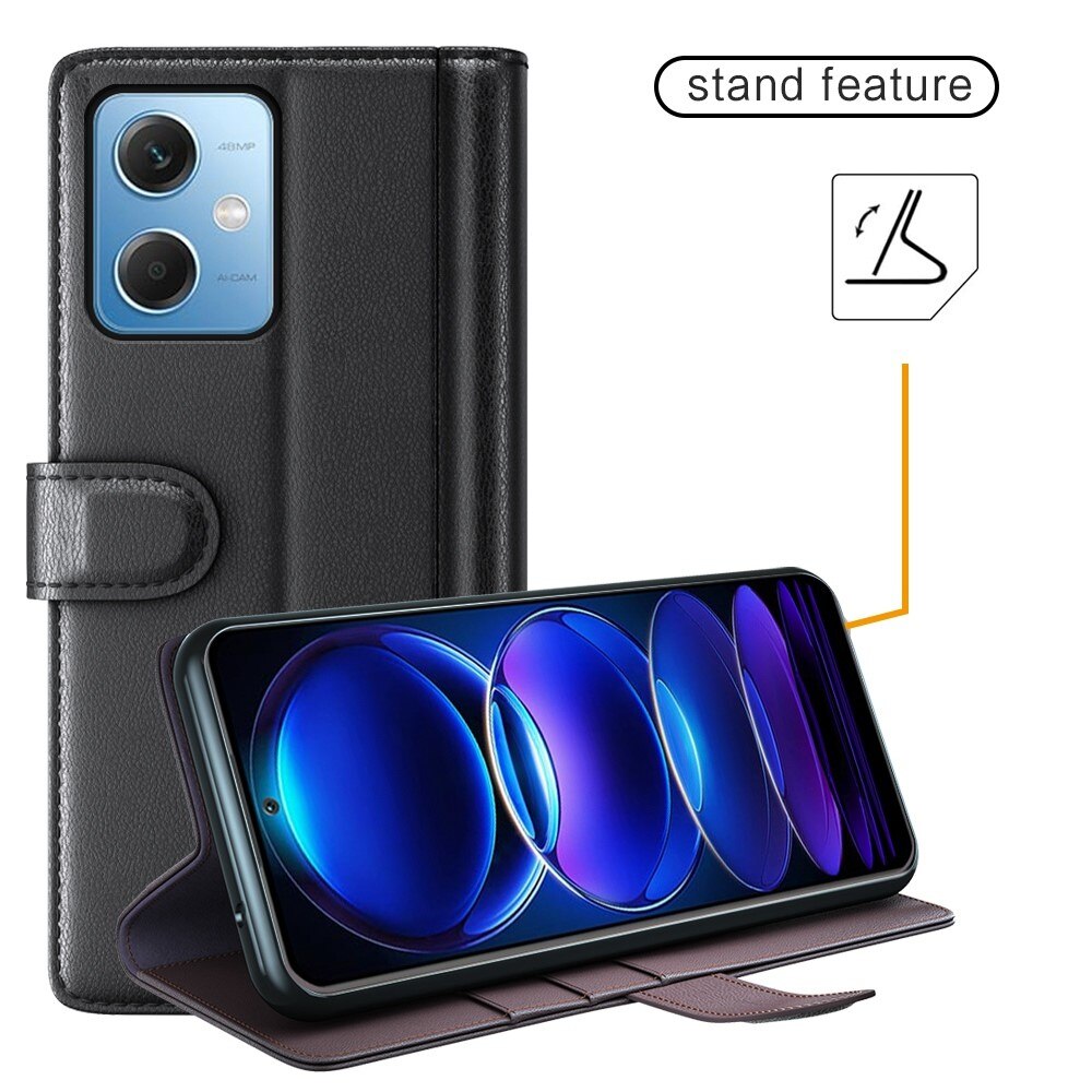 Étui en cuir veritable Xiaomi Redmi Note 12, Noir