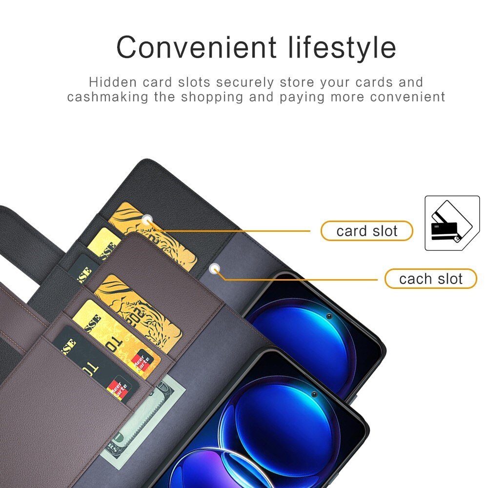 Étui en cuir veritable Xiaomi Redmi Note 12, Noir