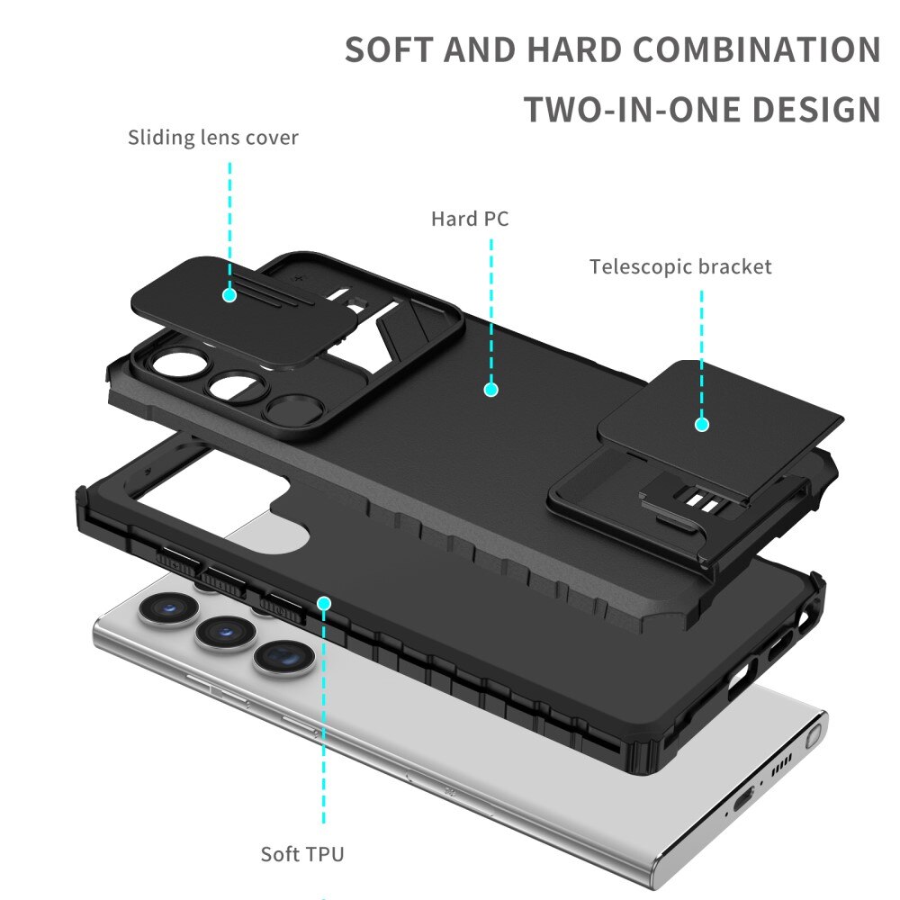 Coque Kickstand avec Protège Caméra Samsung Galaxy S23 Ultra, noir