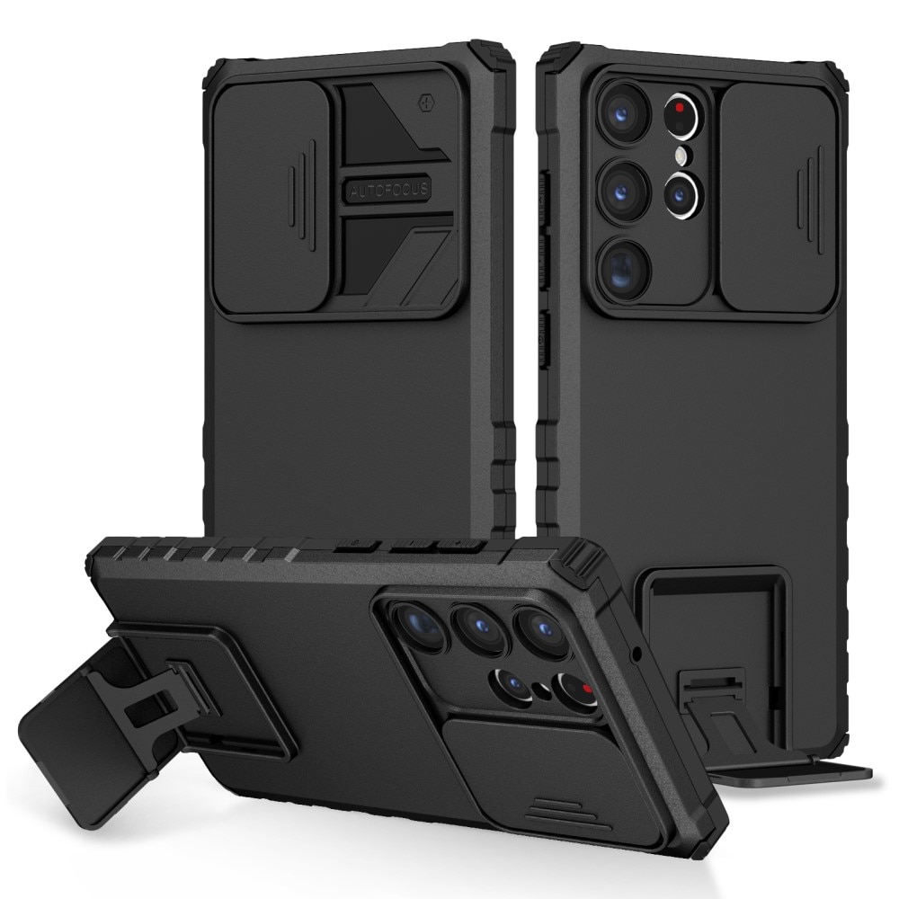 Coque Kickstand avec Protège Caméra Samsung Galaxy S23 Ultra, Noir