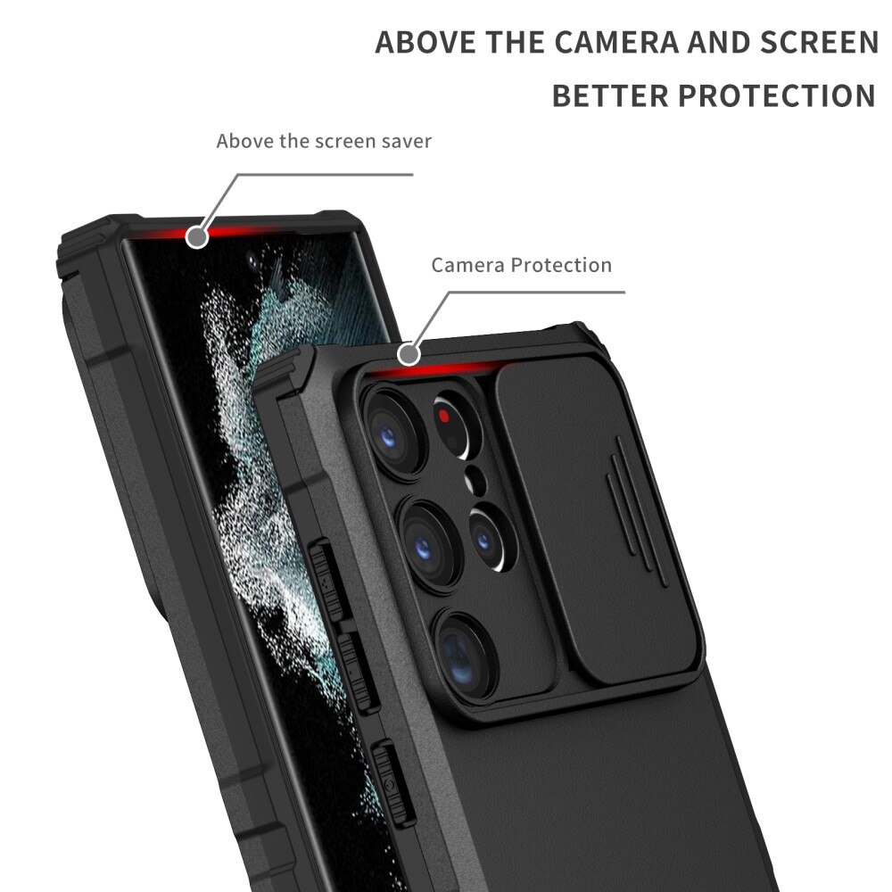 Coque Kickstand avec Protège Caméra Samsung Galaxy S23 Ultra, Noir