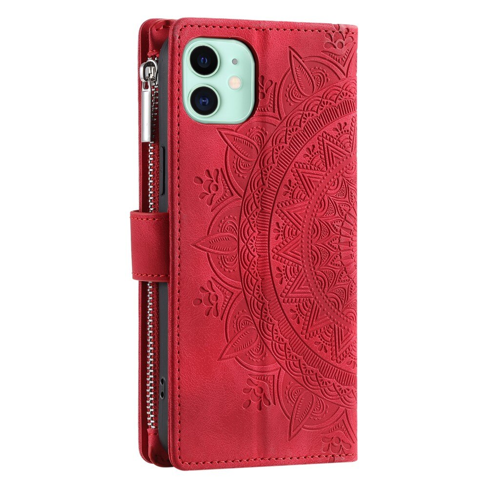 Étui portefeuille Mandala iPhone 12 Mini, rouge