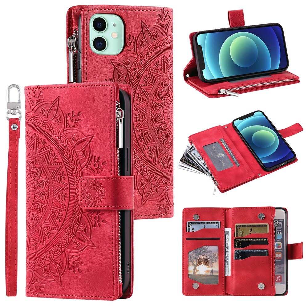 Étui portefeuille Mandala iPhone 12 Mini, rouge