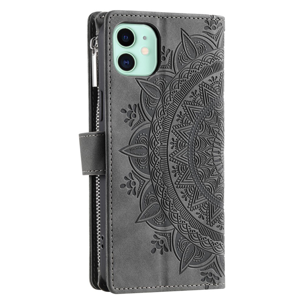 Étui portefeuille Mandala iPhone 12 Mini, gris