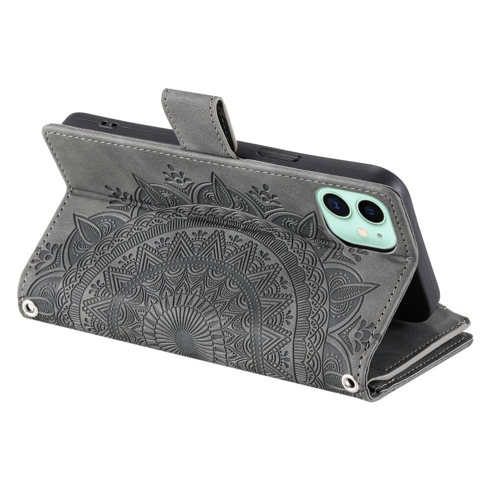 Étui portefeuille Mandala iPhone 12 Mini, gris