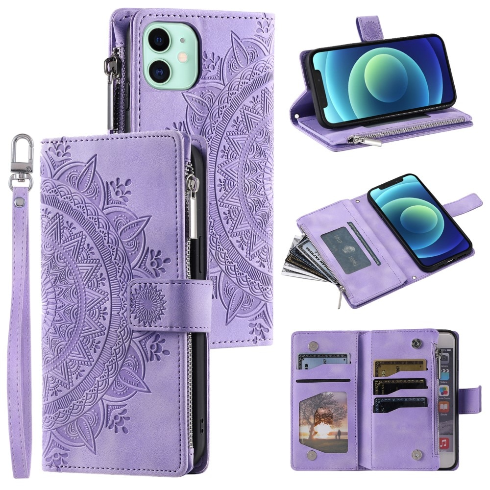 Étui portefeuille Mandala iPhone 12 Mini, violet