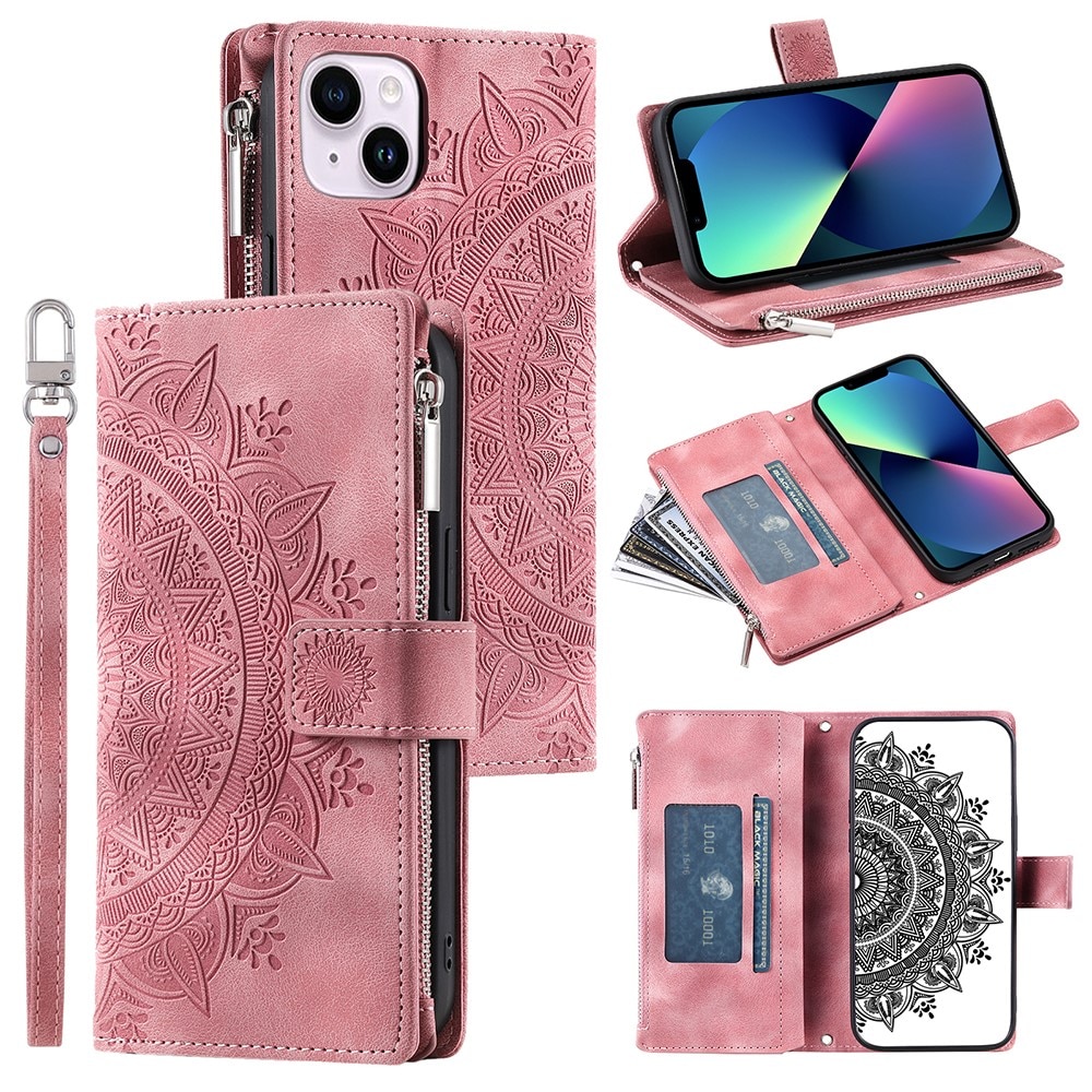 Étui portefeuille Mandala iPhone 13 Mini, rose