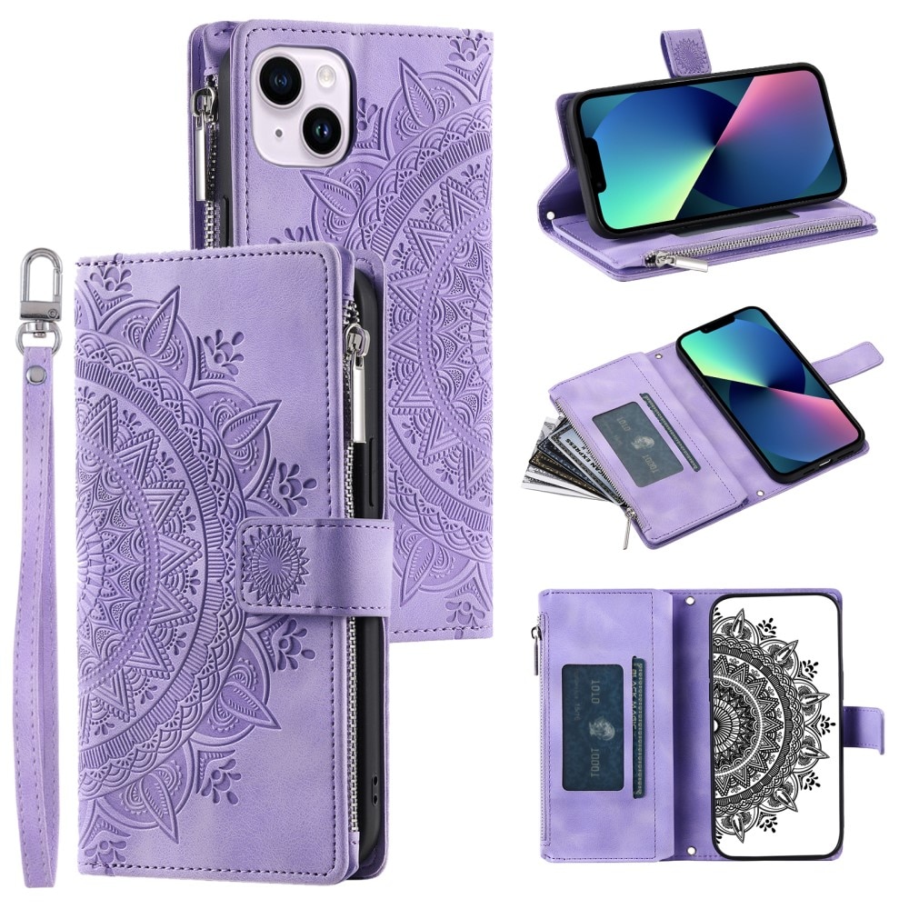 Étui portefeuille Mandala iPhone 13 Mini, violet