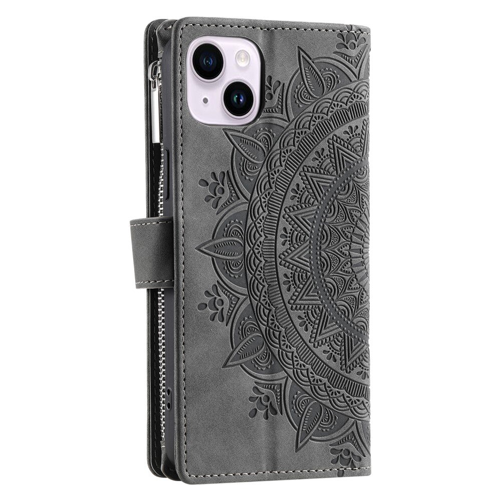 Étui portefeuille Mandala iPhone 13 Mini, gris