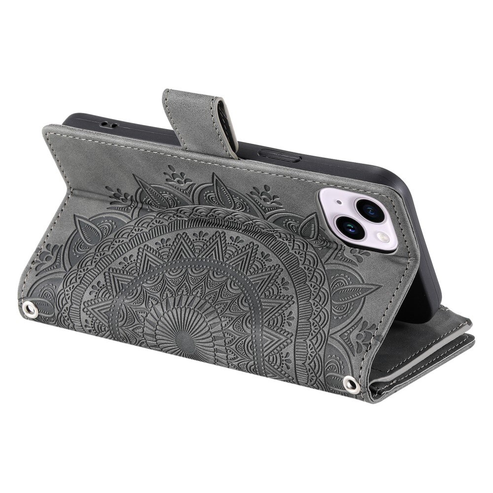 Étui portefeuille Mandala iPhone 13 Mini, gris