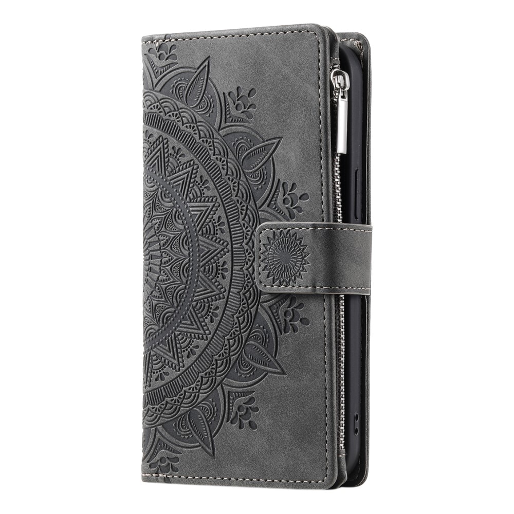 Étui portefeuille Mandala iPhone 13 Mini, gris