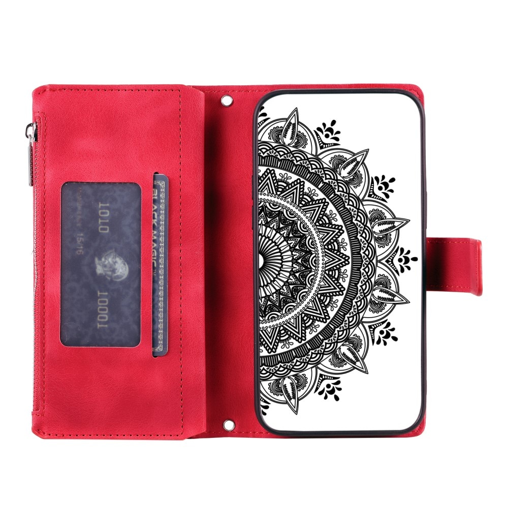 Étui portefeuille Mandala iPhone 13 Mini, rouge