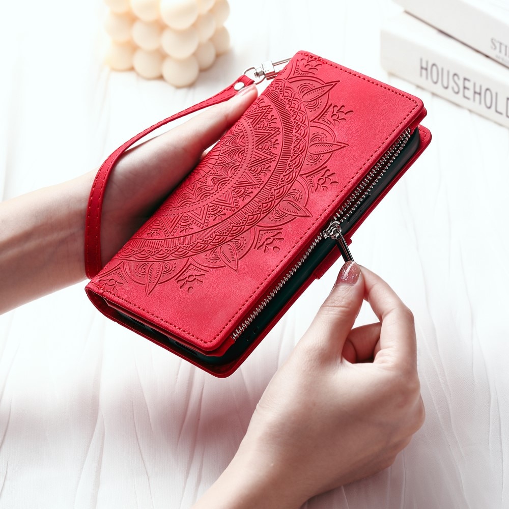 Étui portefeuille Mandala iPhone 13 Mini, rouge