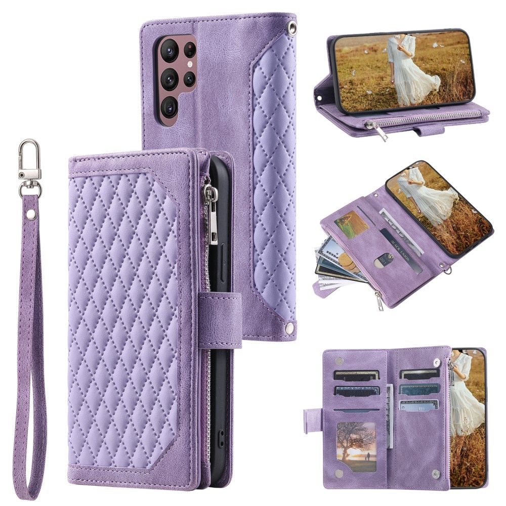 Étui portefeuille matelassée pour Samsung Galaxy S23 Ultra,, violet