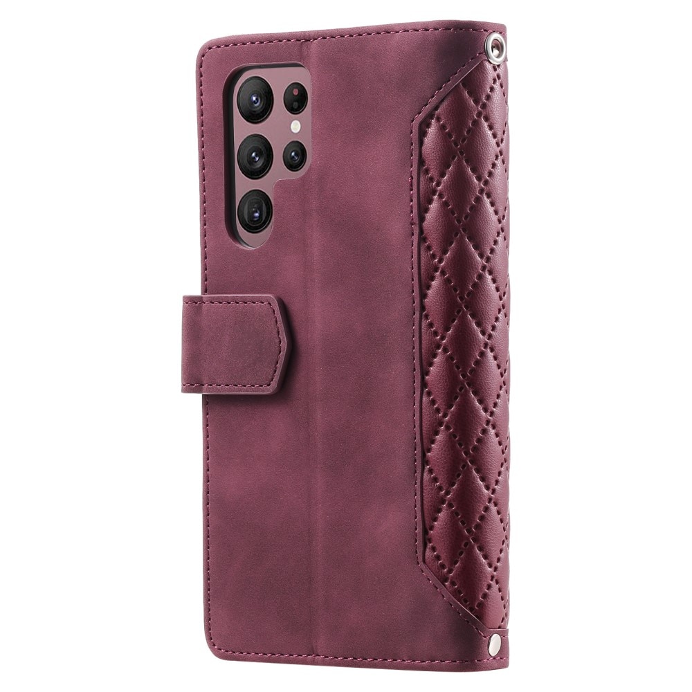 Étui portefeuille matelassée pour Samsung Galaxy S23 Ultra,, rouge
