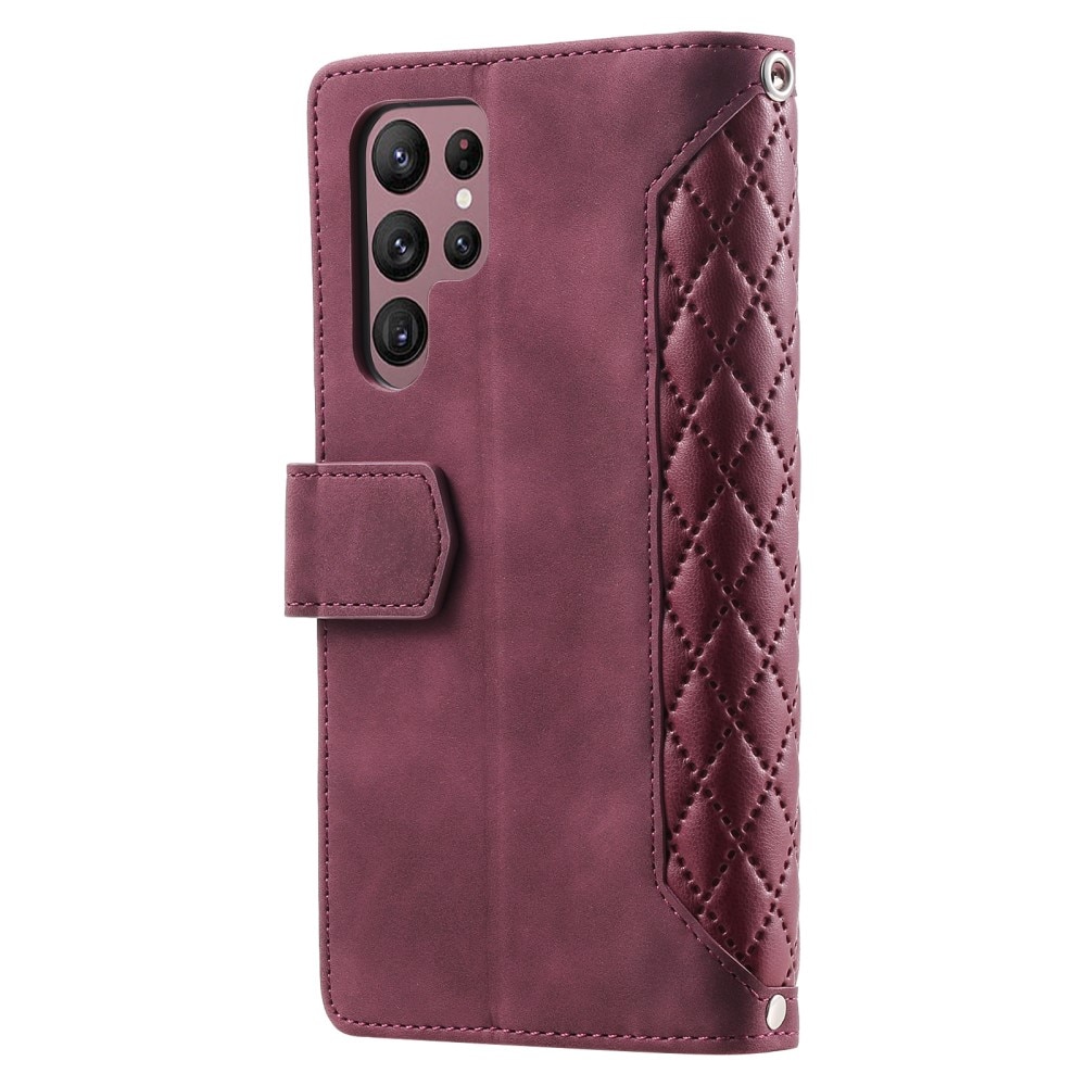Étui portefeuille matelassée pour Samsung Galaxy S23 Ultra, Rouge