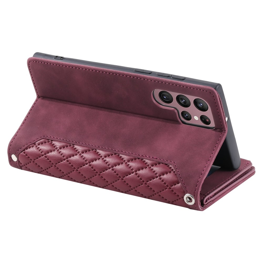 Étui portefeuille matelassée pour Samsung Galaxy S23 Ultra,, rouge