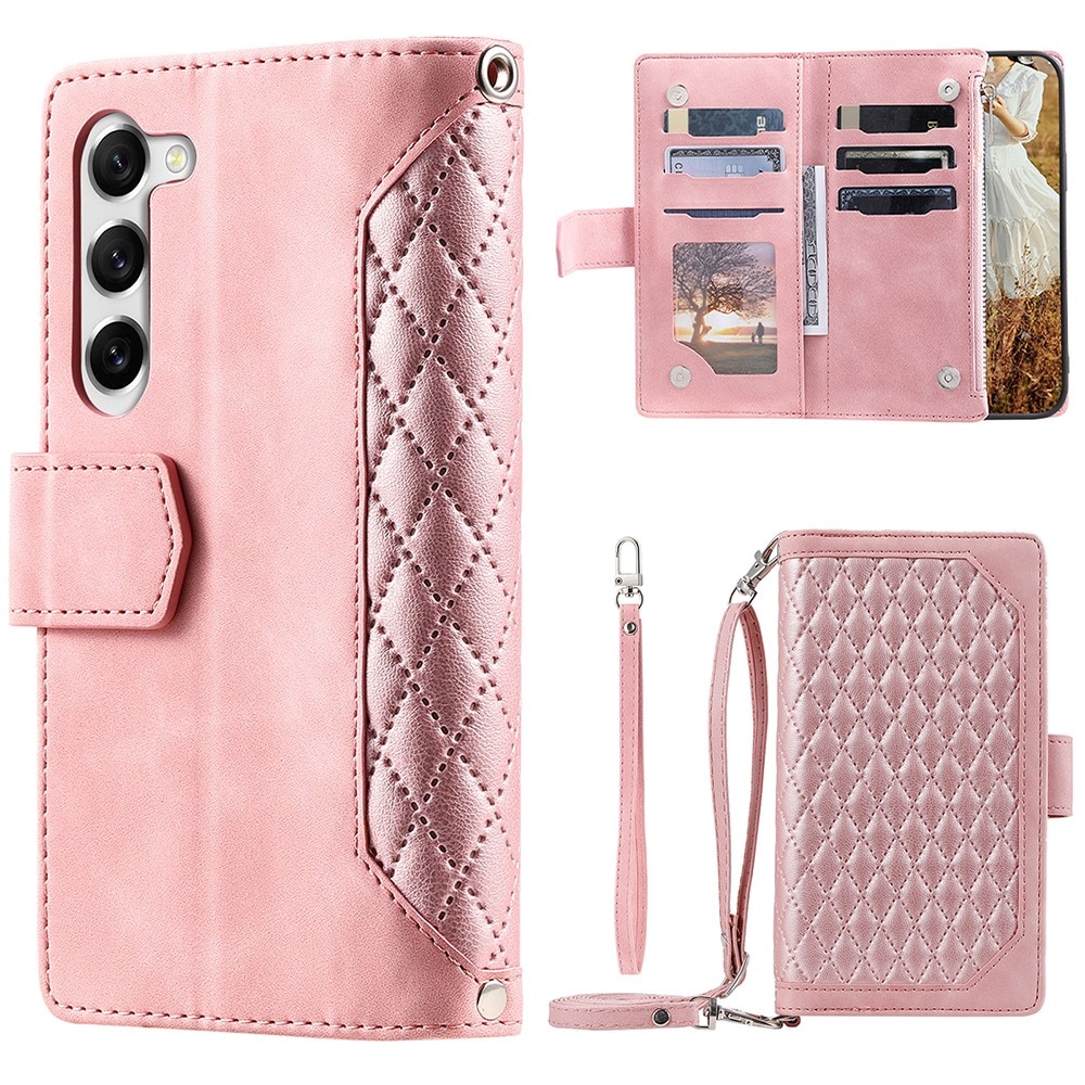 Étui portefeuille matelassée pour Samsung Galaxy S23, Rose