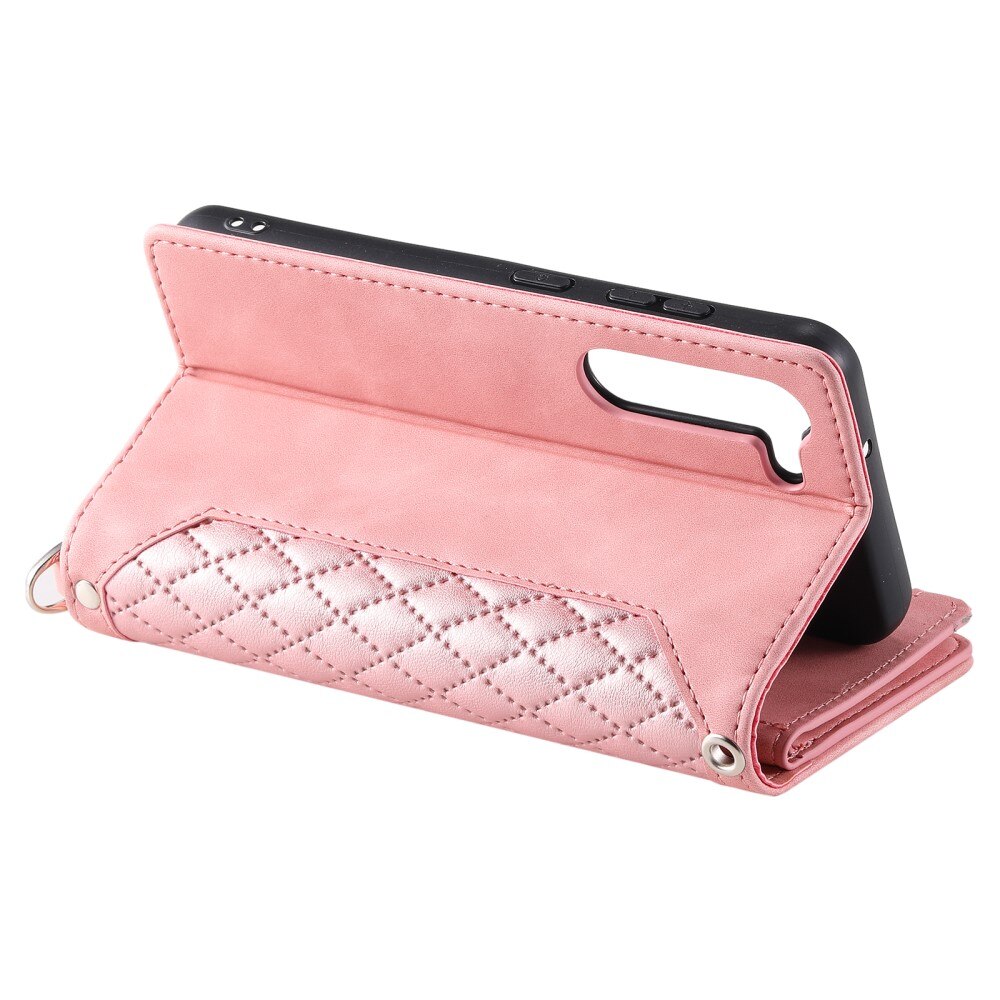 Étui portefeuille matelassée pour Samsung Galaxy S23, Rose