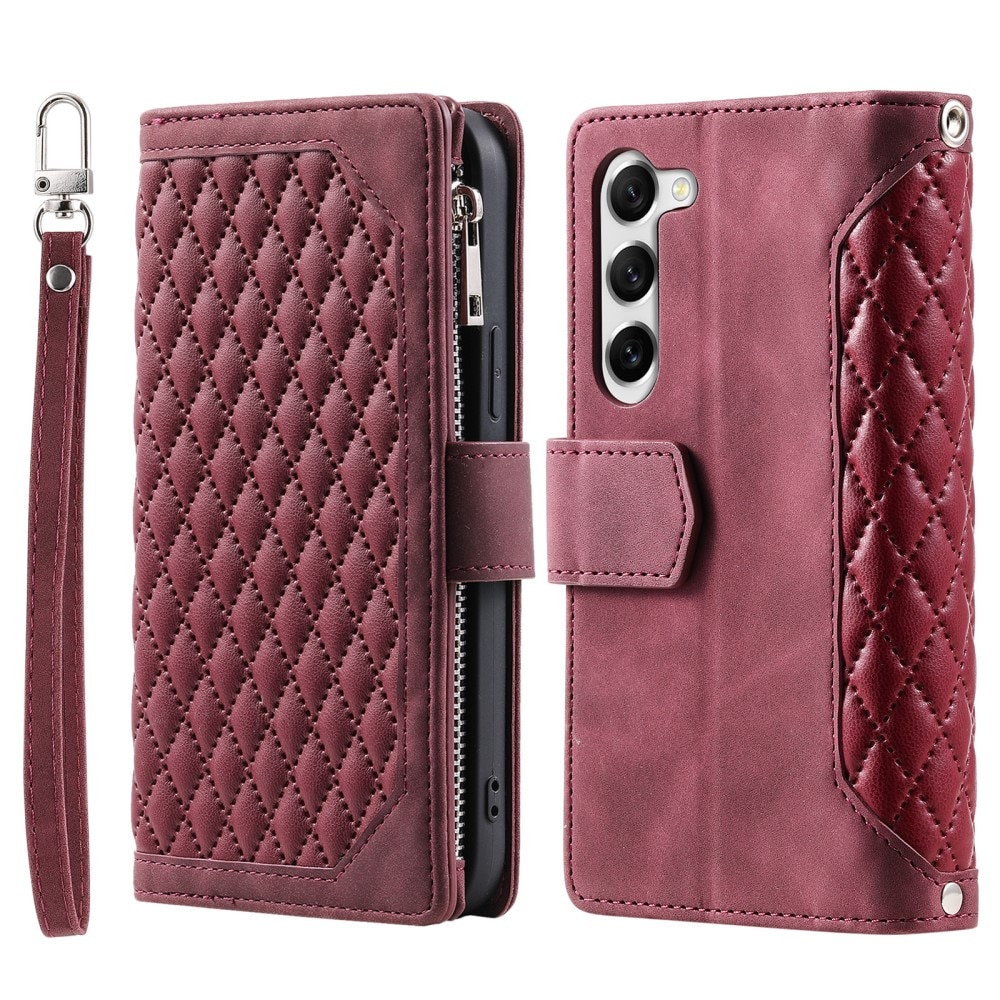 Étui portefeuille matelassée pour Samsung Galaxy S23 Plus, Rouge