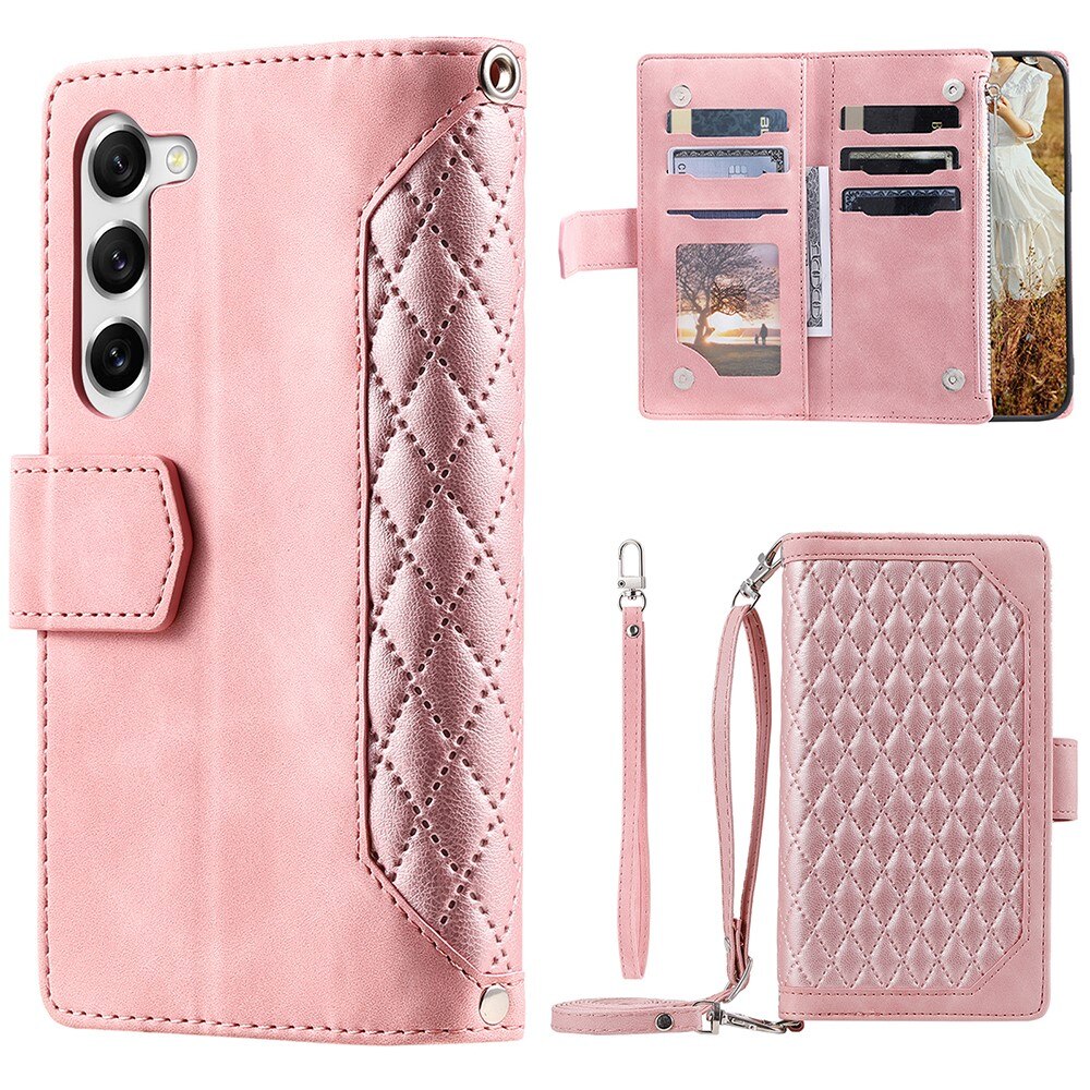 Étui portefeuille matelassée pour Samsung Galaxy S23 Plus,, rose