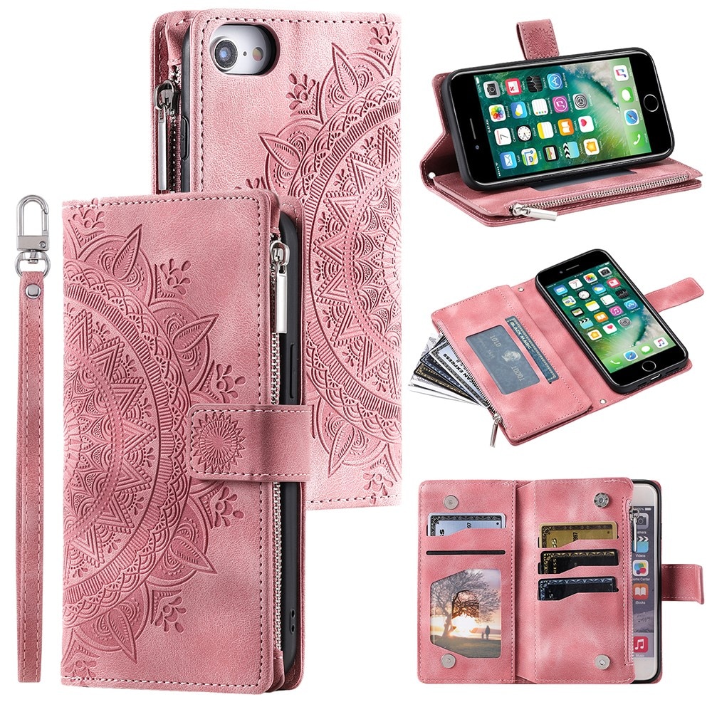 Étui portefeuille Mandala iPhone SE (2020), rose