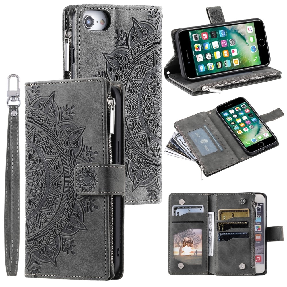 Étui portefeuille Mandala iPhone 7/8/SE, gris