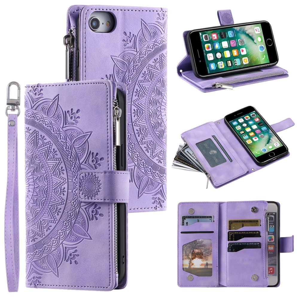 Étui portefeuille Mandala iPhone SE (2020), violet