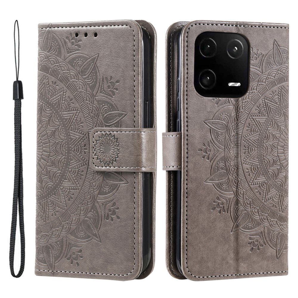 Étui en cuir Mandala Xiaomi 13 Pro, gris