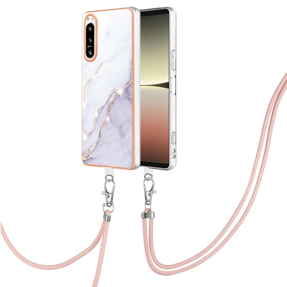 Coque cordon Sony Xperia 5 IV, marbre blanc