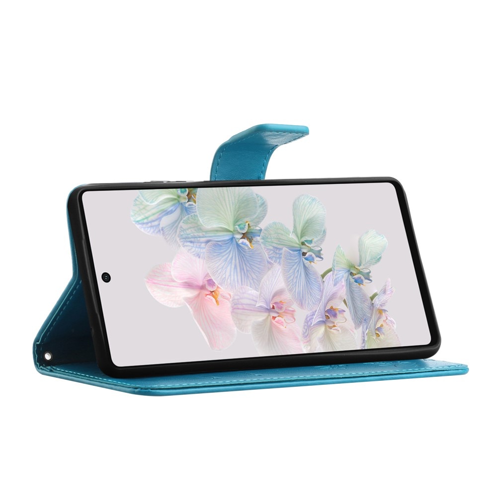 Étui en cuir à papillons pour Google Pixel 7a, Bleu