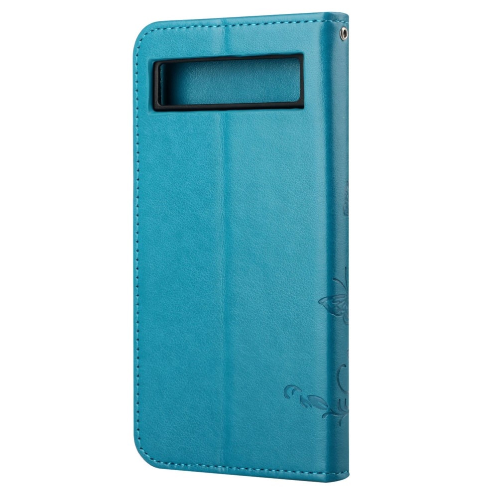 Étui en cuir à papillons pour Google Pixel 7a, Bleu