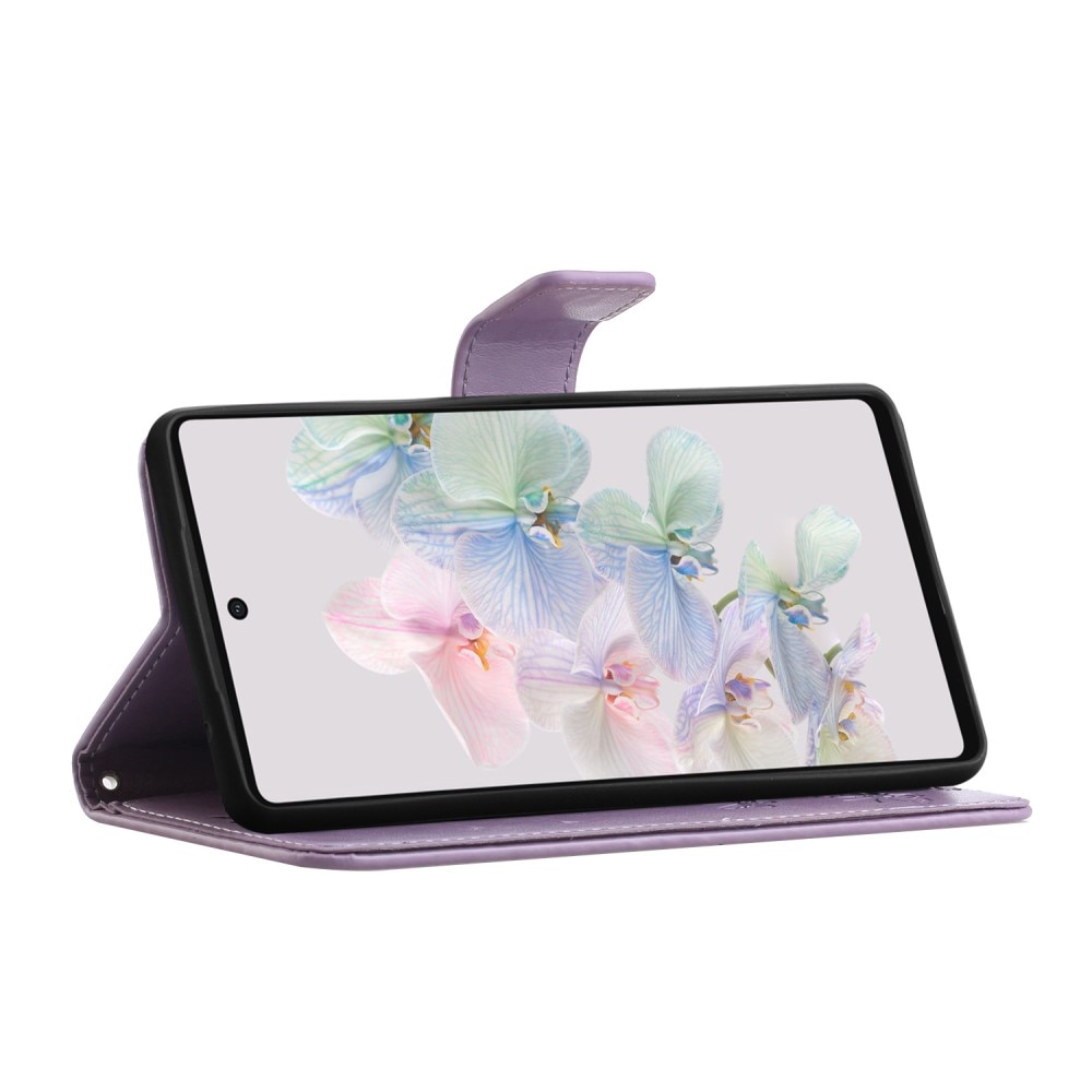 Étui en cuir à papillons pour Google Pixel 7a, Violet