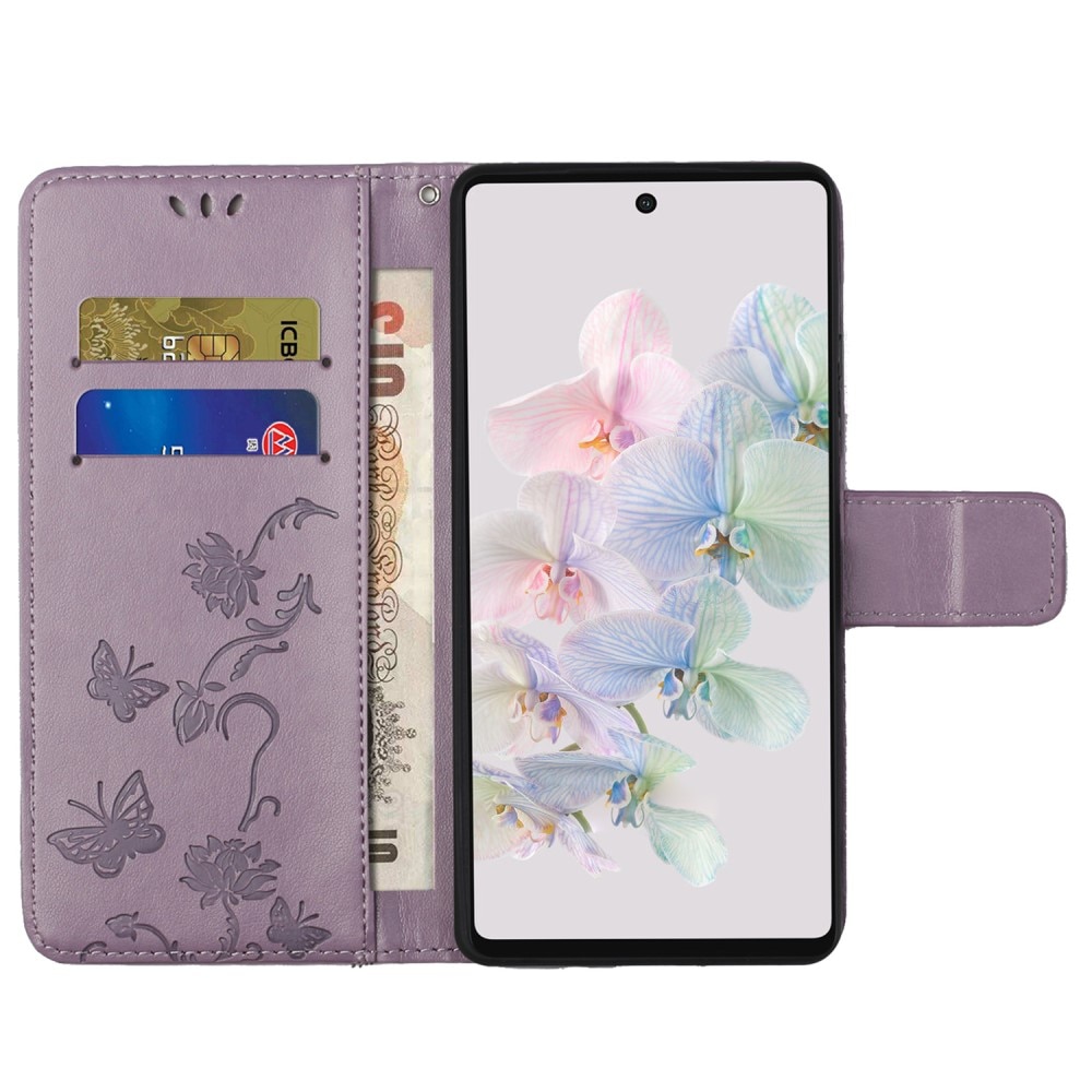 Étui en cuir à papillons pour Google Pixel 7a, Violet