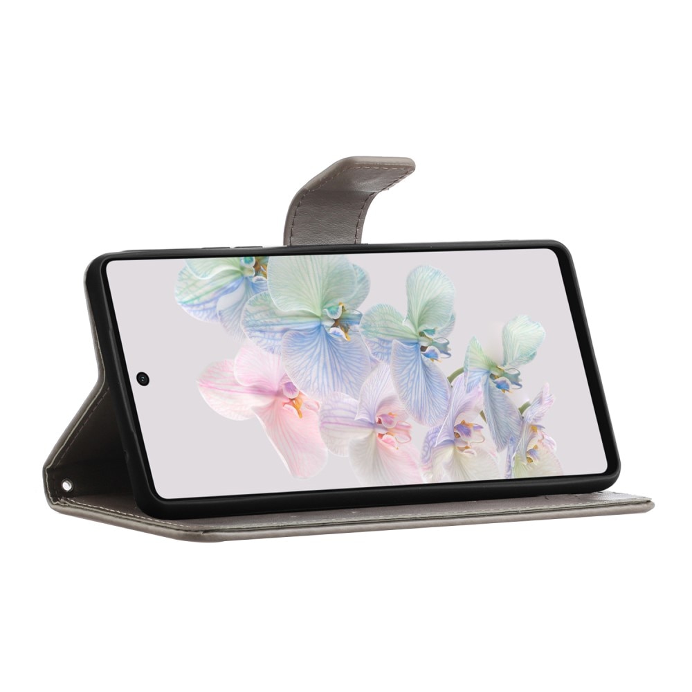 Étui en cuir à papillons pour Google Pixel 7a, Gris