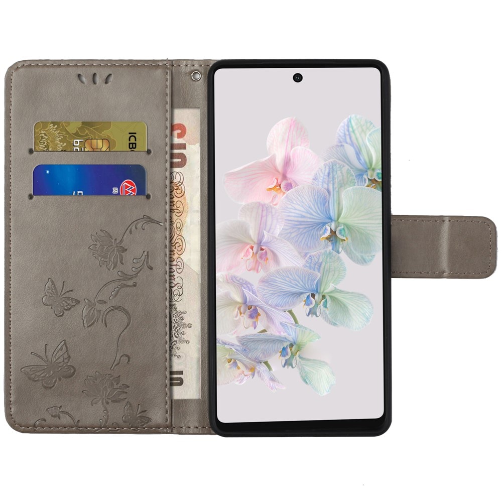 Étui en cuir à papillons pour Google Pixel 7a, Gris