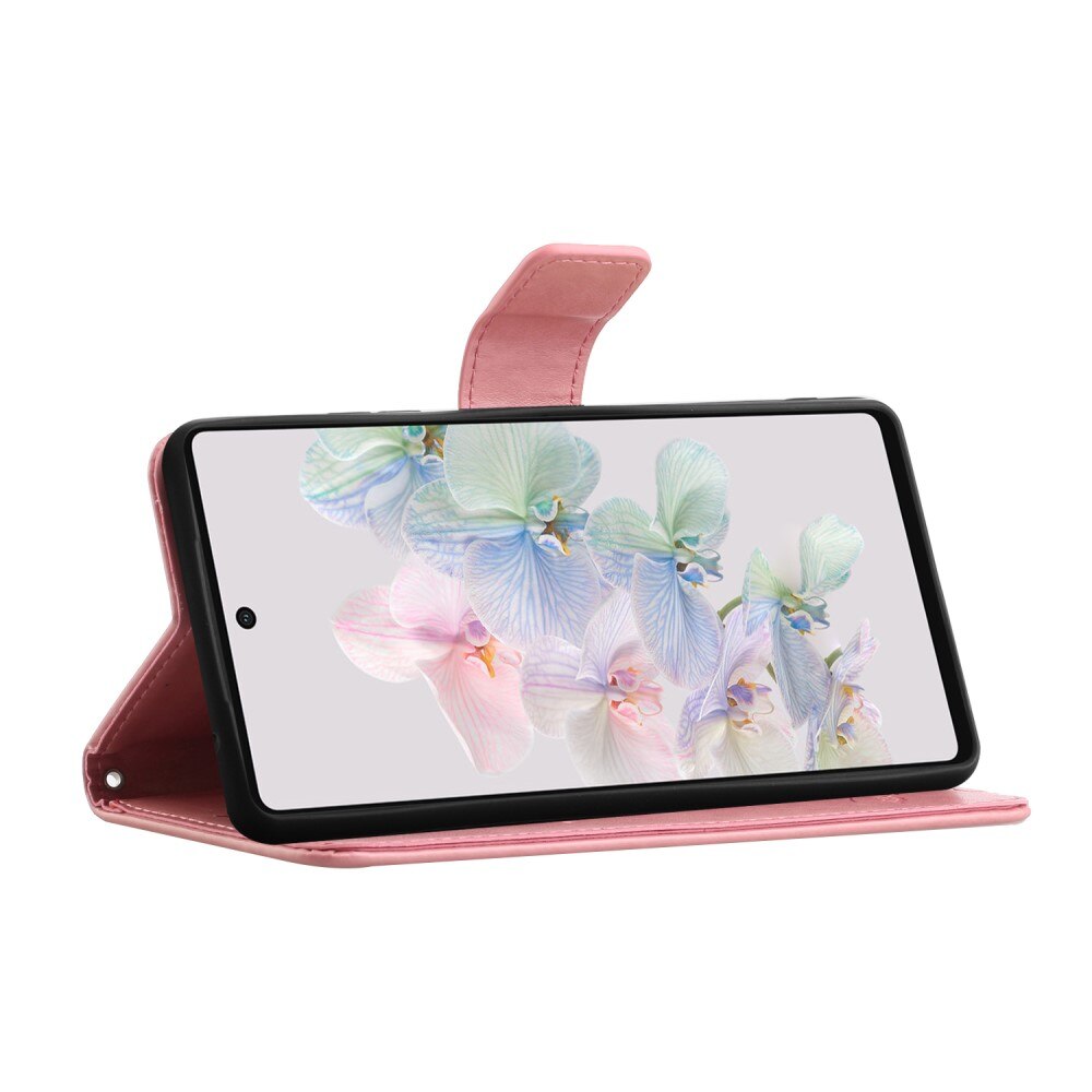 Étui en cuir à papillons pour Google Pixel 7a, Rose