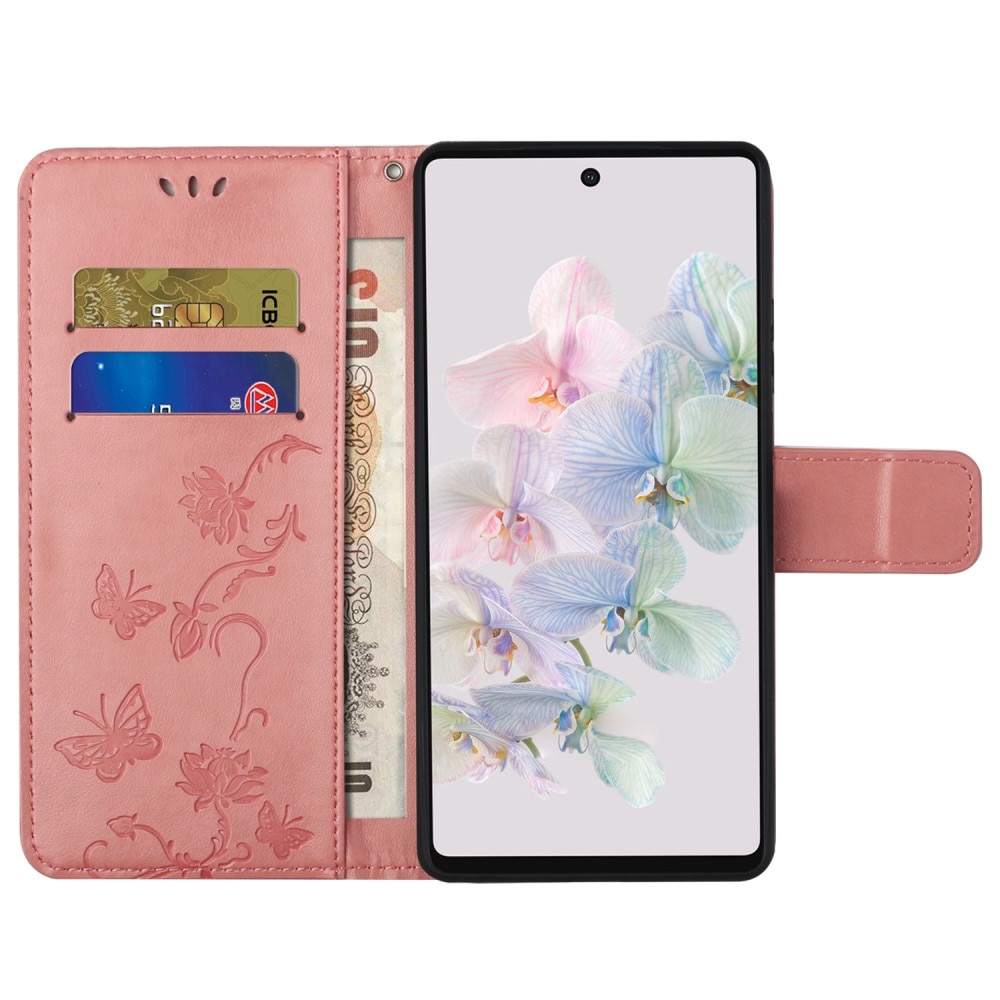 Étui en cuir à papillons pour Google Pixel 7a, Rose