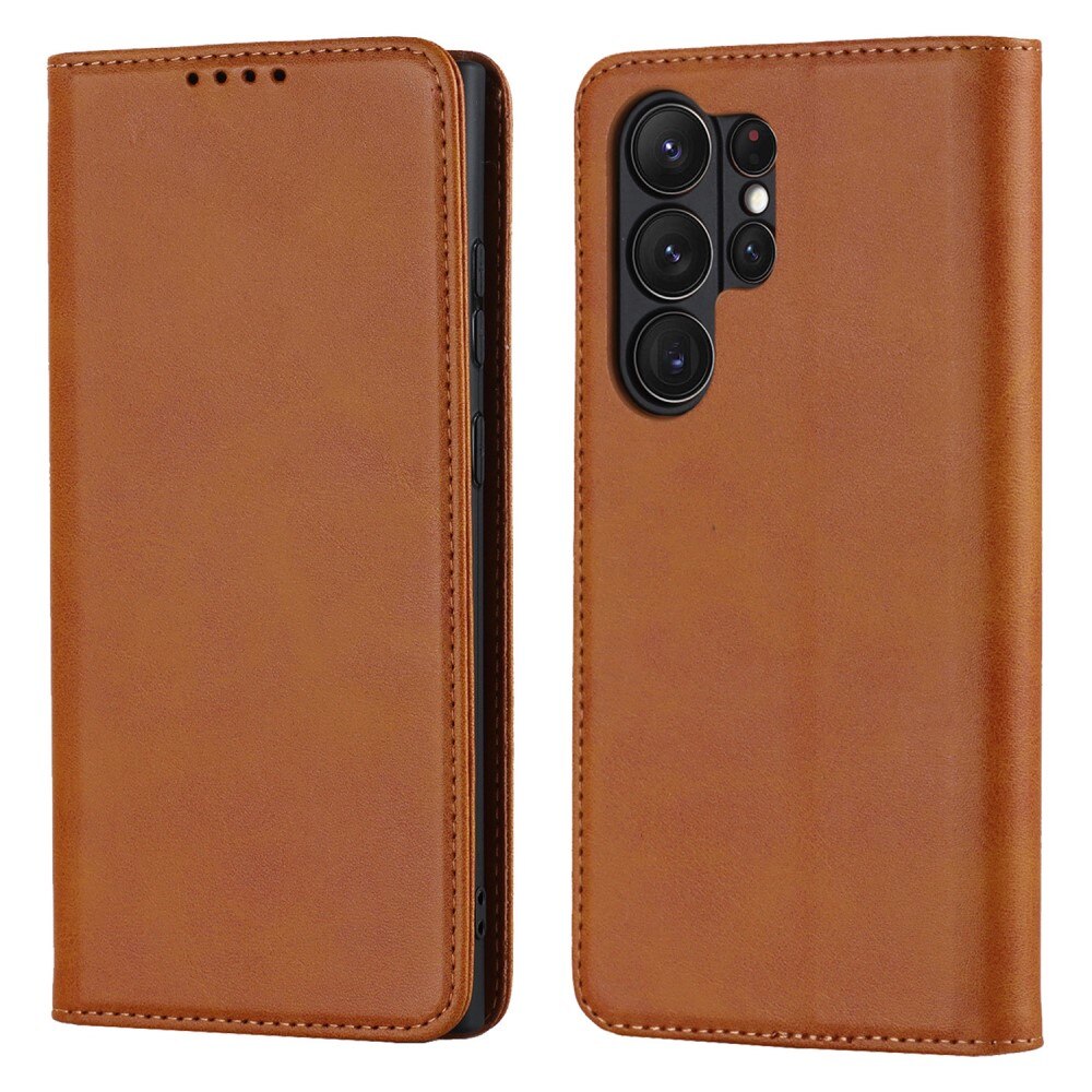 Coque portefeuille mince Samsung Galaxy S23 Ultra, cognac