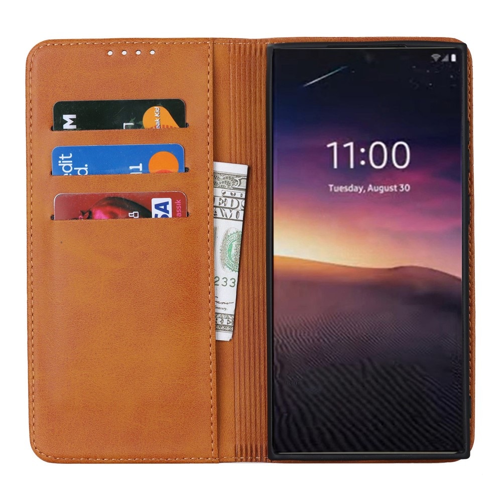 Coque portefeuille mince Samsung Galaxy S23 Ultra, cognac