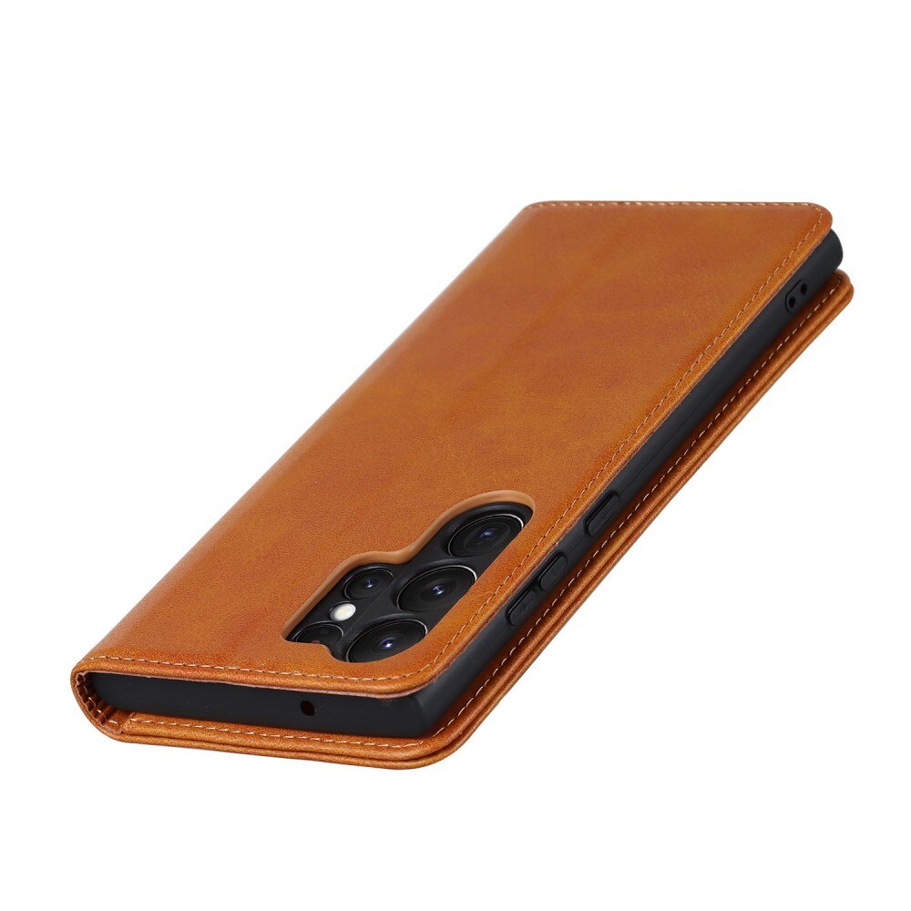 Coque portefeuille mince Samsung Galaxy S23 Ultra, cognac