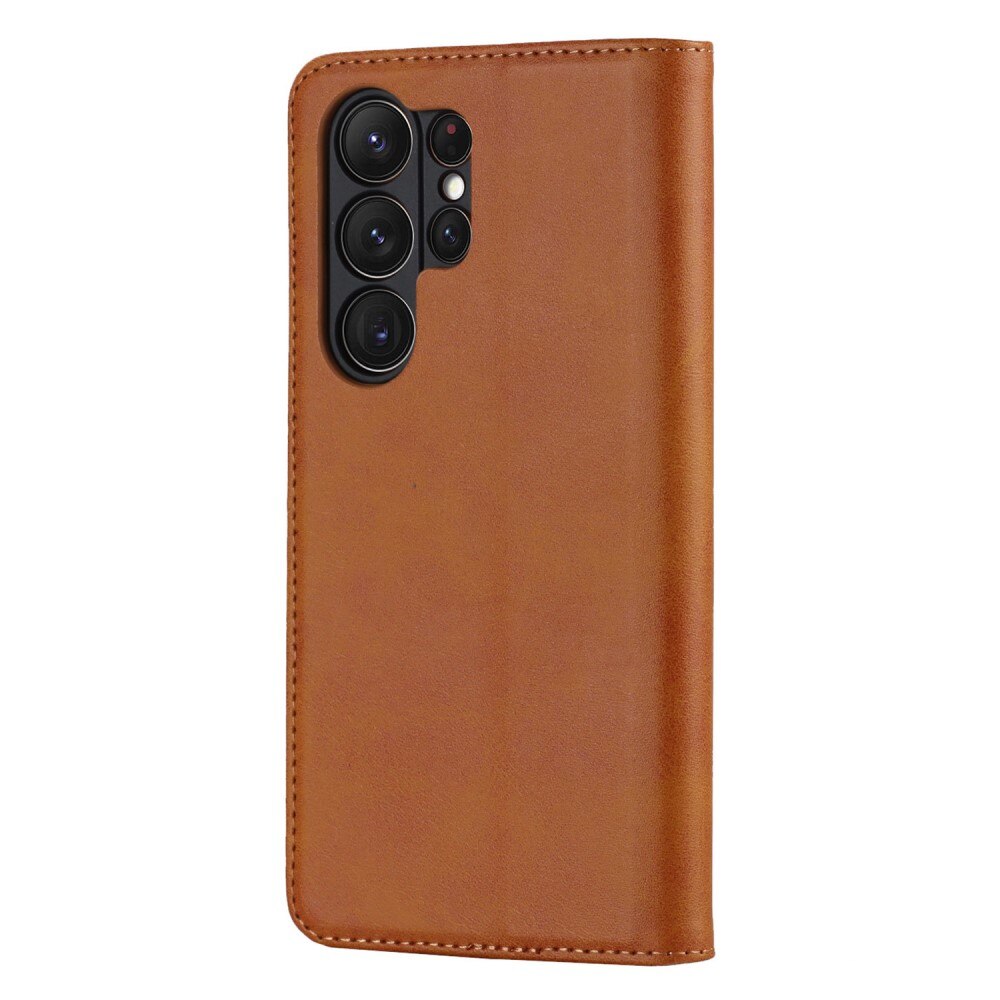 Coque portefeuille mince Samsung Galaxy S23 Ultra, cognac