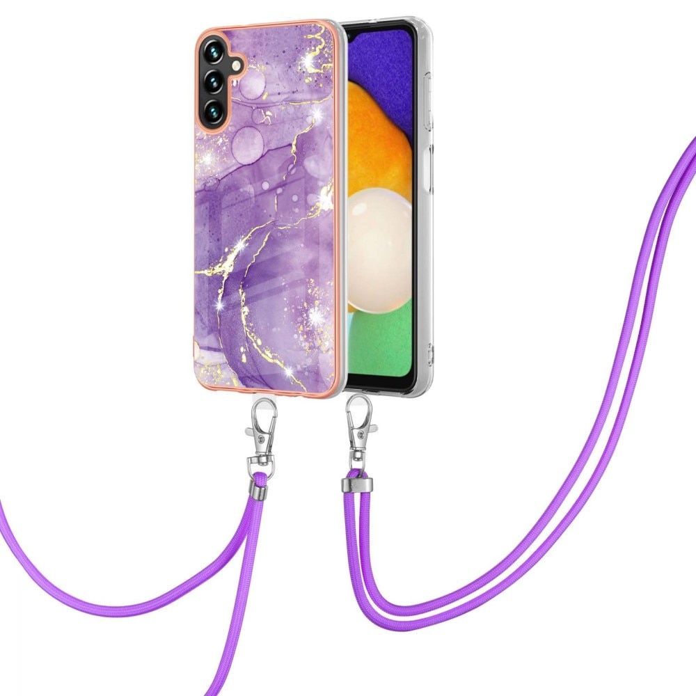 Coque cordon Samsung Galaxy A54, marbre violet