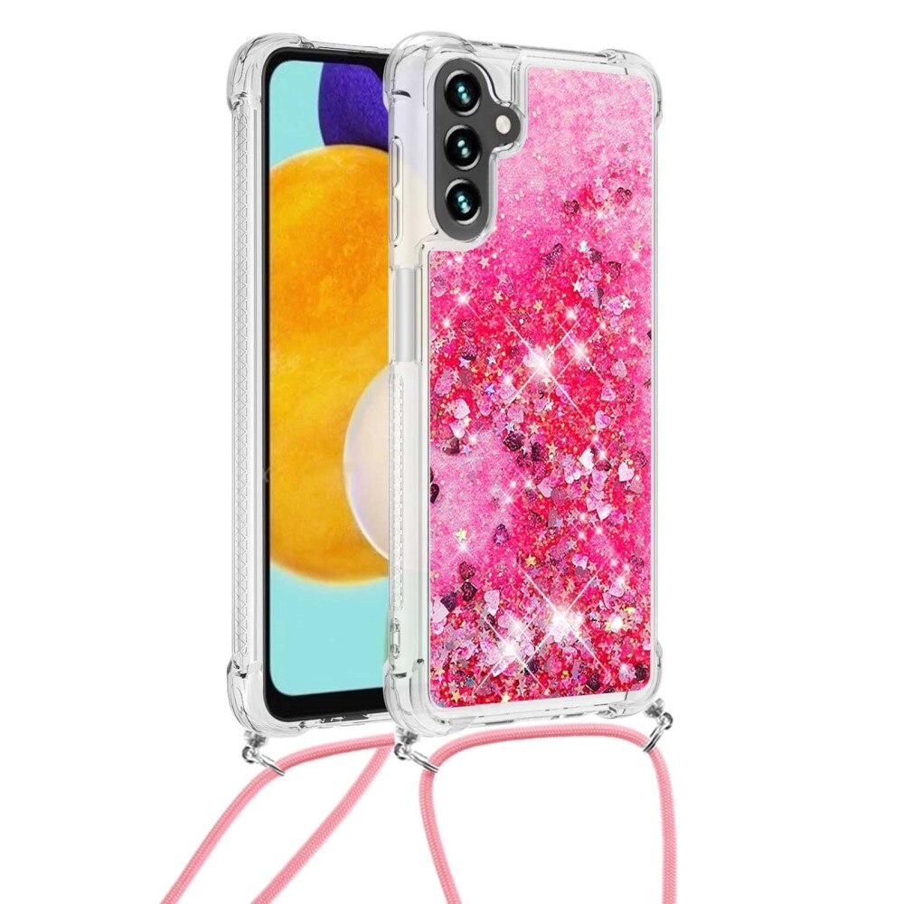 Coque cordon Glitter Powder TPU Samsung Galaxy A54, rose