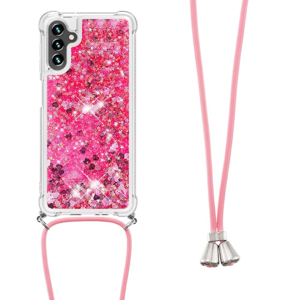 Coque cordon Glitter Powder TPU Samsung Galaxy A54, rose