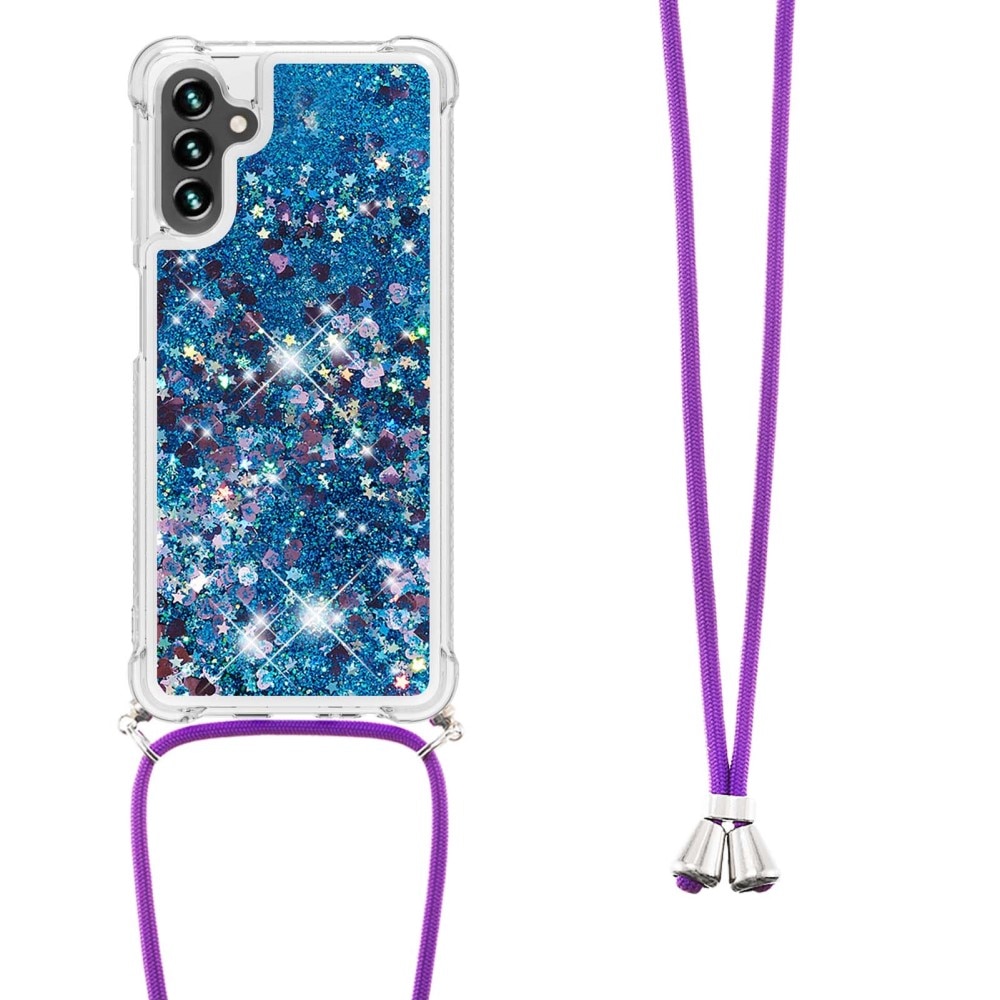 Coque cordon Glitter Powder TPU Samsung Galaxy A54, bleu