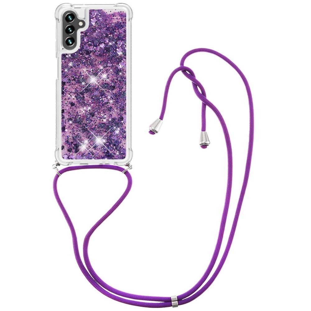 Coque cordon Glitter Powder TPU Samsung Galaxy A54, violet